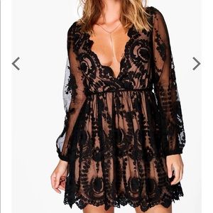 Boutique Lace Plunge Skater Dress